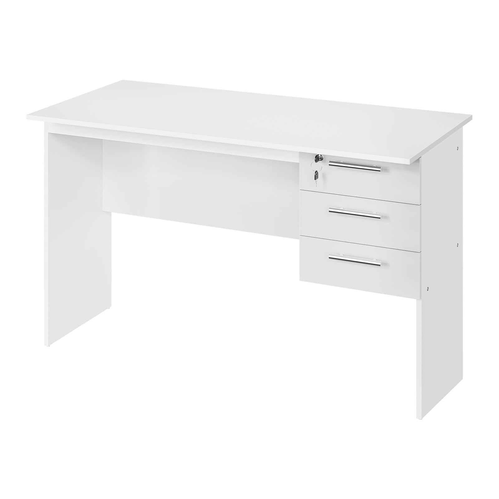 WOLTU Scrivania con 3 Cassetti, 120x60 cm, Bianco, Tavolo da Lavoro, Scrivania per Computer, Porta PC in Legno