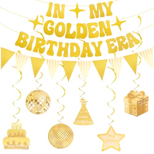 FASOTY Golden Birthday Party Decorations Kit, Includes In My Golden Birthday Era Banner,...