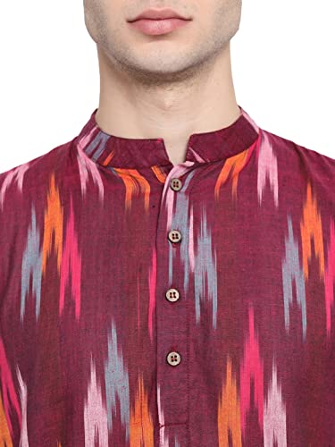 Image of Vastraa Fusion Men's Printed Kurta Pure Cotton Long Kurta, Round Collar, Full Sleeves, Button Kurta, Ethnic Wear