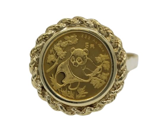 AARK & CO Solid 14K Yellow Gold Finish Without Stone Vintage Art Deco Chinese Panda Coin Engagement Ring 925 Sterling Silver