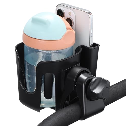 Image of Accmor Stroller Cup Holder Accessories, Stroller Cup Holder Attachment, 360 Rotatable Clip Bottle Holder for Bike Walker Wheelchair Rollator Fits Most Cups Bottles, Black