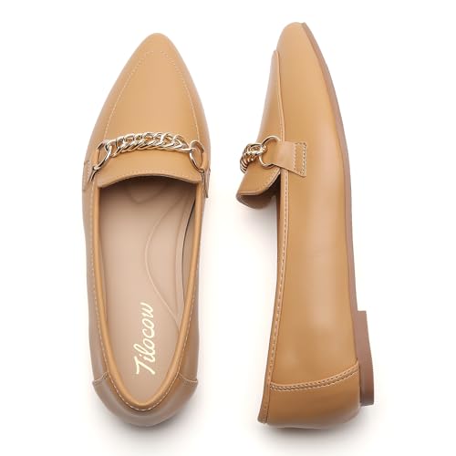 Image of Tilocow Metal Chain Loafers for Women Pointed Toe Slip on Flats Comfortable Fashion Work Shoes
