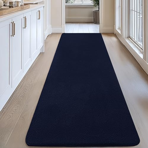 Image of Large Modern Runner Rugs for Living Room Bedroom, 2x6 Feet Navy Blue Ultra Soft Thickened Memory-Foam Indoor Rug, Comfy Aesthetic Solid Minimalist Carpets for Girls Boys Nursery Dorm Home Decor