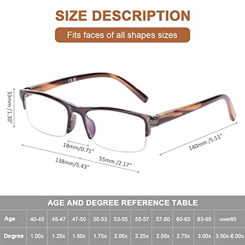DOOViC Reading Glasses for Men/Women 2.75 Blue Light Blocking Readers Glasses Grey Rectangle Half Frame - Image 3