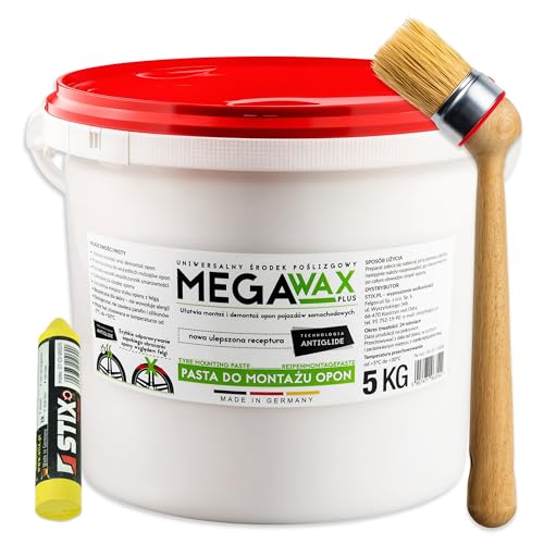 Stix Reifenmontage Set 3-TLG - 5kg Reifenpaste MEGA Wax, Profi Pinsel & Reifenkreide - Komplettset für Reifenwechsel & Werkstattbedarf