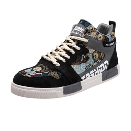 Image of Aokisx Mens Hightop lace-up Shoes Retro Fashion Design Skateboarding Walking Casual and Comfortable Suitable for Outdoor Activities (Black-Gray,9)