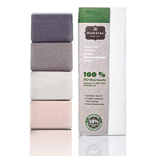 Hometex Premium - Sábana bajera ajustable de tela orgánica hasta 25 cm de altura, 100% algodón orgánico, 140 g/m2, calidad premium Öko-Tex Standard Green 100, 140/190-160/200 cm, color blanco