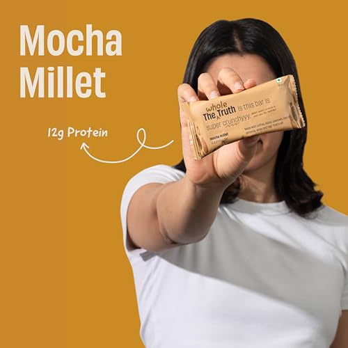 Image of The Whole Truth - Super Crunchy Millet Protein Bars 13G | All In One Pack of 5 (2 Almond Millet, 1 Hazelnut Millet, 1 Mocha Millet, 1 Peanut Millet) | Cleanest Snack Ever | No Refined Sugar
