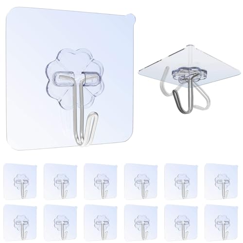 Karrong 12 Stück Haken Selbstklebend Handtuchhaken Max 8kg, Transparent Ohne Bohren Klebehaken Bad Haken für Badezimmer Küche