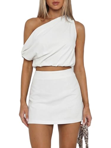 UNCOOYEE Womens Two Piece Skirt Set - Sexy One Shoulder