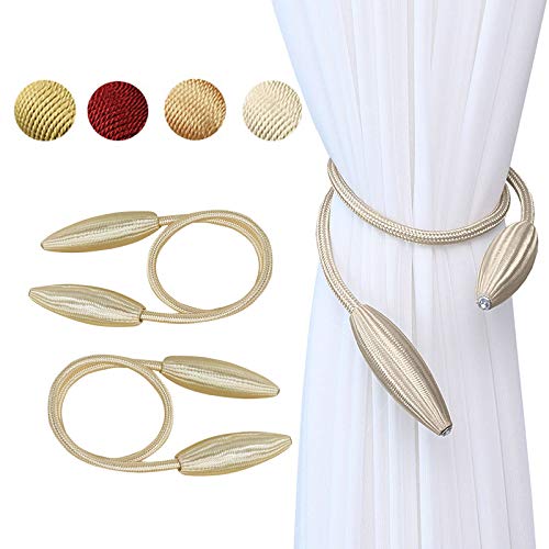 Soarzis Curtain Tiebacks European Style Curtain Holdbacks Creative Decorative Window Drape Twist TieBacks for Home Office Window Curtains No Magnetic (Beige)