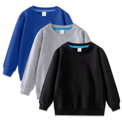 3-Pack Boys Crewneck Sweatshirt Long Sleeve Cotton Pullover Tops Thin Sweatshirts for Kids（2-12 Years)
