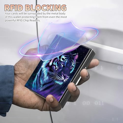 Slim Credit Card Holder, Tiger RFID Blocking Metal Wallet for Men & Women, Aluminum Minimalist Hard Case Pocket-Sized Business Cards Organizer (Fits Up to 10 Cards)3