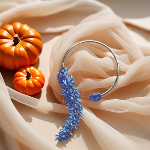 Royal Blue Chunky Necklaces Halloween Costume Jewelry for Women - Crystal Feather Open Collar Necklace with Navy Blue Stone,Christmas Gifts3