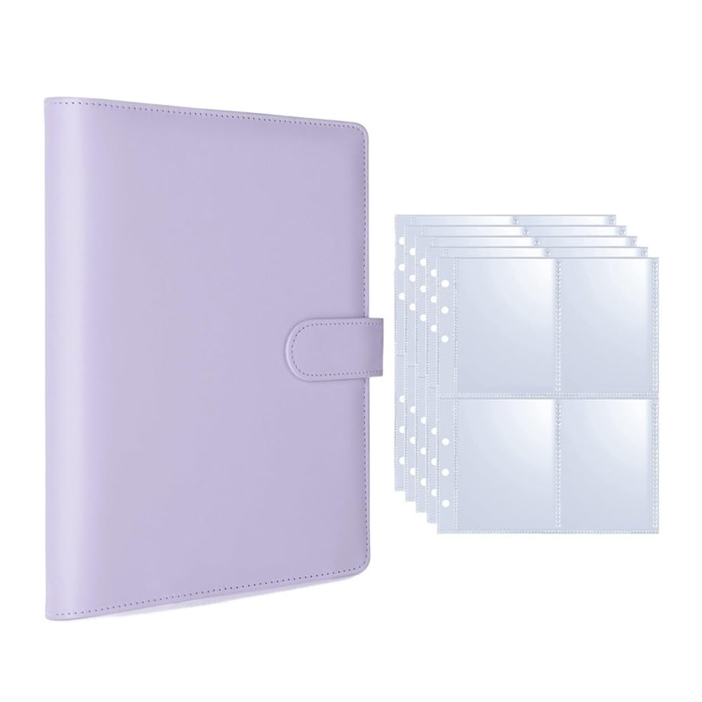 25pcs Page(4 Grids) Photo Card A5-Binder Albums Cards Collect Book Binder Photocard Holder(Purple-25 pages)