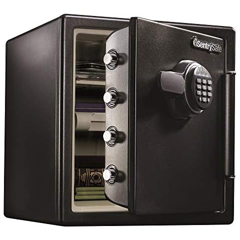 SentrySafe Fireproof and Waterproof Black Steel Home Safe with Digital Keypad Lock and Organization Trays for Money, Documents, 1.23 Cubic Feet, SFW123EU Cover