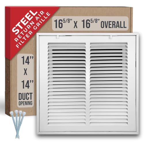 Image of 14 inch X 14 inch Steel Return Air Filter Grille by HANDUA | Removable Face Door HVAC Duct Cover Grill for 1-inch Filter, White | Outer Dimensions: 16.5 inchW X 15.75 inchH