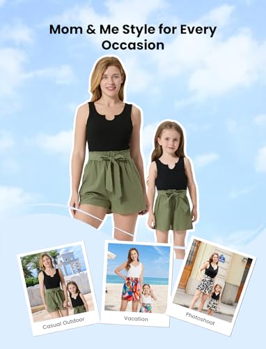 Image of PATPAT Mom and Daughter Matching Jumpsuits - Black Tank Top with Floral Wide-Leg Shorts