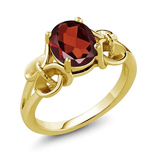 Gem Stone King 18K Yellow Gold Plated Silver Red Garnet Engagement Ring For Women (2.13 Cttw, Oval 9X7MM, Gemstone Birthstone, Size 7)
