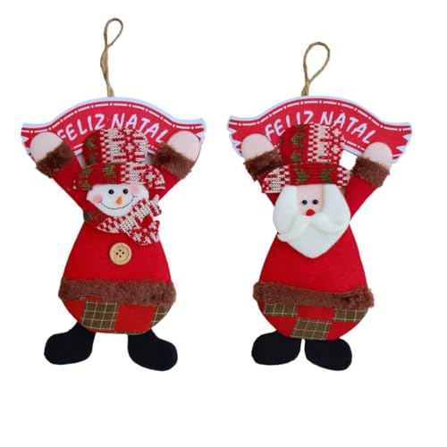 Kit 2 Enfeites de Natal de Pendurar Papai Noel e Bonequinho de Neve Feliz Natal