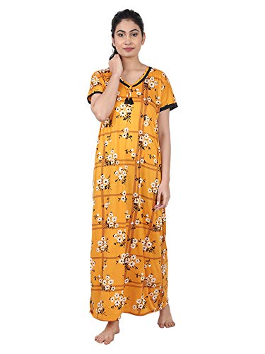 Image of Noty Women's Floral Print Nighty | Poly Cotton Brusg Fabric Nightie | Short Sleeves | V- Shaped Neck | Nightdress for Summer