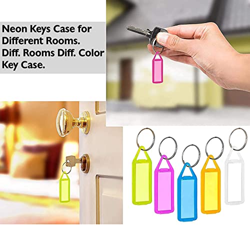 GLUN® Pack of 100 Multicolor Keyring & Keychain with Name Tag Labels Plastic Multicolor Assorted Keychain with Two Side Id Label and Split Ring for Office, Home Key