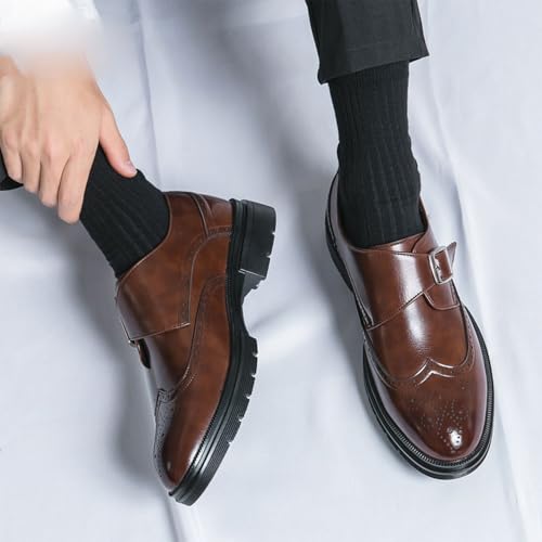 Monk Brogue Dress Oxford Shoes for Men Office Classic Working Non Slip Rubber Sole Low Top Wedding Vegan Pu Leather Round Toe Slip-on2