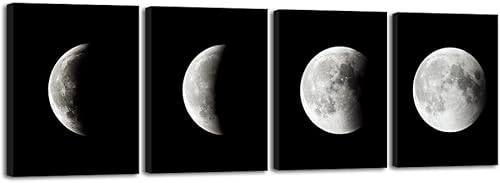 Wieco Art Eclipse of the Moon - Impresiones de lienzo modernas para decoración de pared para sala de estar espacio abstracto imágenes en blanco y