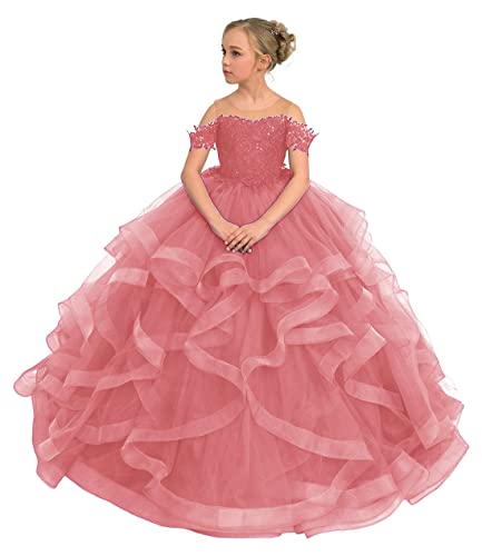 Girls Pageant Dress Tulle Flower Girl Dresses Ball Gown Appliques Communion Party Gowns