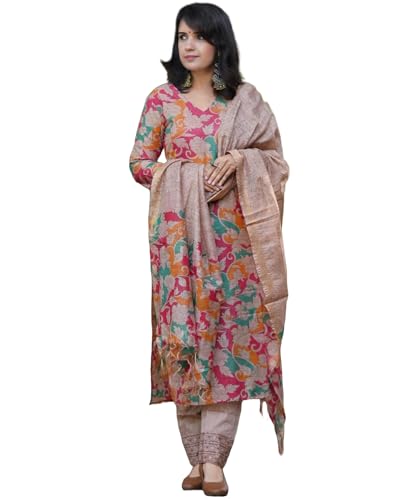 ANNI DESIGNER Womens Cotton Blend Straight Printed Kurta with Pant & Dupatta (Candy Beige_L_Beige_Large) (B0CVH2Z65G) Amazon Price History, Amazon Price Tracker