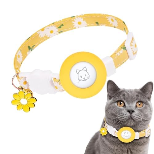 Cat Collar, Kitten Collar Breakaway with Silicone Holder, Bells & Flower Charm for Girl Cats Boy Cats Small Dogs (Yellow)