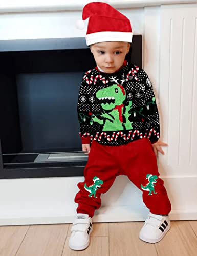 Image of MIGU Toddler Boy Christmas Outfit Long Sleeve Sweater Pants Casual Clothes Baby Boy Christmas Hat 3pcs Gift Sets