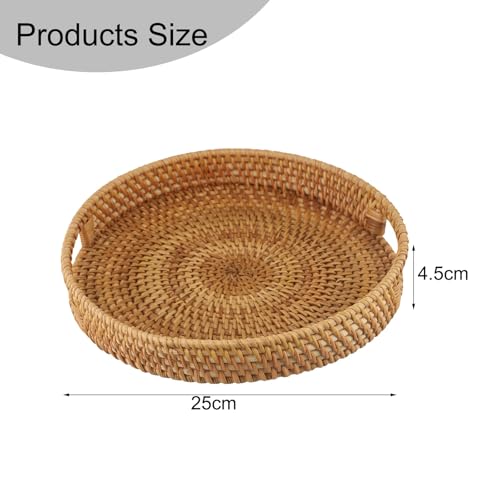 ZYNCUE Tablett aus Rattan für Küche, Picknick, Servieren und Aufbewahren, rustikales Design mitgriffen, 30x30x5cm, 25cm