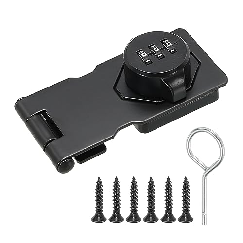 Image of PATIKIL Cabinet Combination Lock, Double Holes Cabinet Password Hasp Locks Galvanized Alloy with 3 Digit Password for Drawer and Cabinet, Black