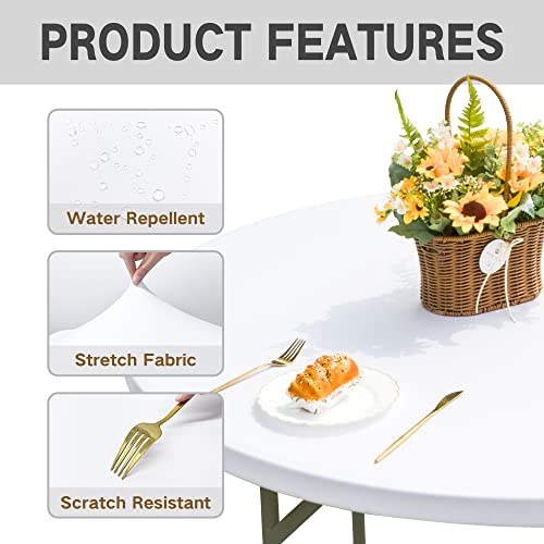 Nacuci Round Fitted Table Cover Elastic Tablecloth 5ft Stretch Spandex Table Top Cover for Dining Indoor Outdoor Party White 60 Inch by Nacuci - Image 4