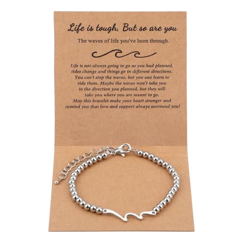 Mikovivi Wave Bracelet for Women, Modern Beaded Motivational Bracelet, Silver, Unisex, Adult Size, Stainless Steel, Words of Wisdom Collection