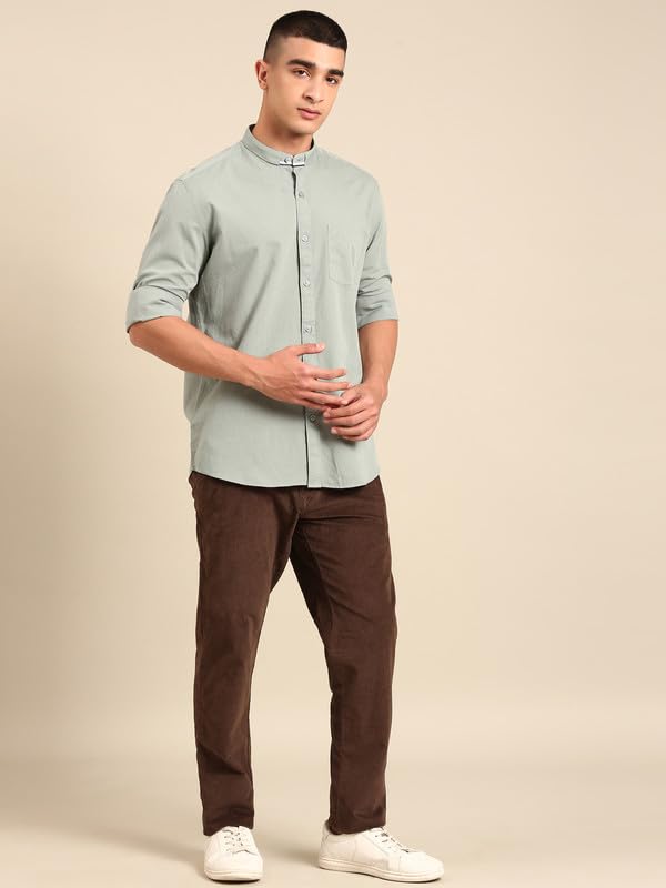 Image of Cavallo by Linen Club Men's Blended Linen Checked Contemporary Fit Full Sleeve Casual Shirt