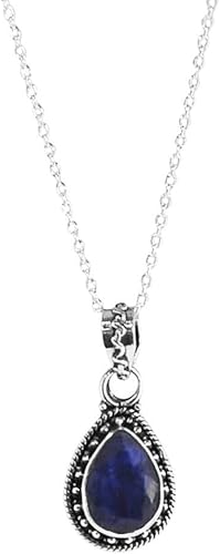 Miniatura 3 de Sivalya AMALFI Raw Sapphire Necklace and Earrings Set in Solid Silver - Jewelry Set for Women in 925 Sterling Silver - Natural Teardrop Raw Blue