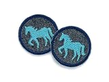 2 Mini Pferd Aufnäher zum aufbügeln, 4 cm, kleine Pony Flicken für Kinder, Jeansflicken mit gestickten Pferden blau, Handmade in Berlin von Piratenbande