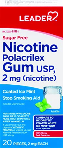 Leader Nicotine Gum Stop Smoking Aid, 2 mg, Nicotine Transdermal System, Original, Polacrilex Quit Smoking with Behavioral Support Program (Ice Mint, 40 Count)