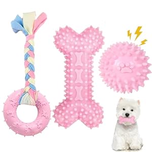 3 Pack Puppy Chew Toys for Teething, Puppy Toys Small Dog Soft Rubber Cleaning Teeth Outdoor Interactive Pet Toy Set Durable Rope Bone Ball Puppy Teething Toys for Small Breed Puppies