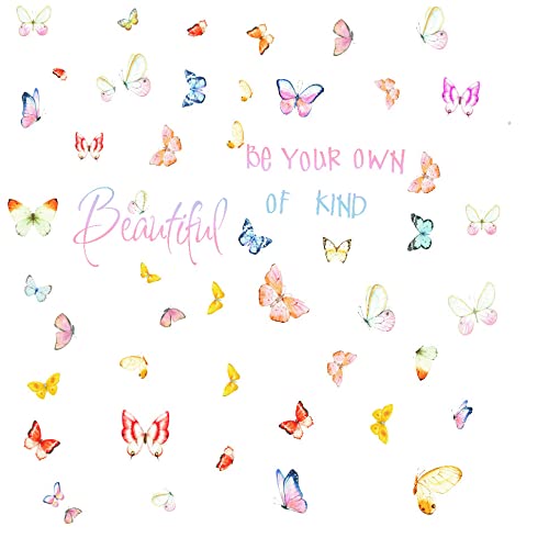 Iarttop Luminous Butterfly Wall Decal, Inspirational Fonts-Be Your Own Of Kind Peel And Stick Murals, Romantic Glow Butterflies Theme Wall Sticker For Girls Bedroom Nursery Kids Room Decoration #TOP1
