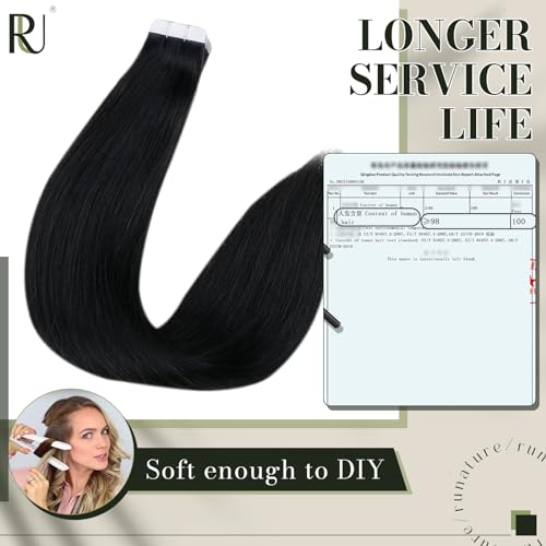 RUNATURE Black Tape in Hair Extensions Human Hair Long 28 Inch Tape Hair Extensions Real Human Hair Jet Black for Women Remy Hair Invisible Tapes 50g 20pcs #1 - Image 4