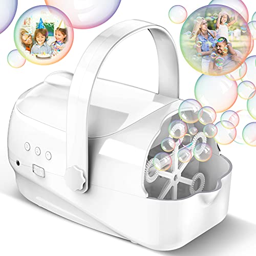 Hamdol Bubble Machine, Auto Bubble Blower Portable Bubble Maker for Kids with 4500+ Bubble/min, 3 Speeds, Brushless Motor, Powered by Plug-in or Batteries, Bubble Toys for Indoor Outdoor Wedding Party