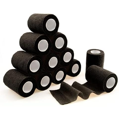 Set of 12 Adhesive Bandage Wrap Stretch Self-Adherent Tape for Sports, Wrist, Ankle, 5 Yards Each (Black) Cover