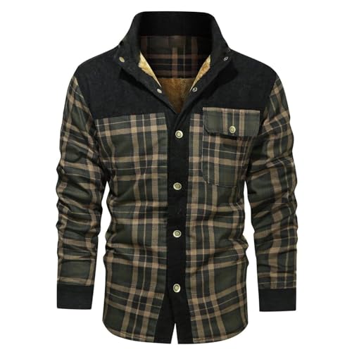 evzosrz Mens Corduroy Plaid Sherpa Lined Flannel Shirt Jacket Fleece Work Coat Casual Long Sleeve Winter Windbreaker Jackets