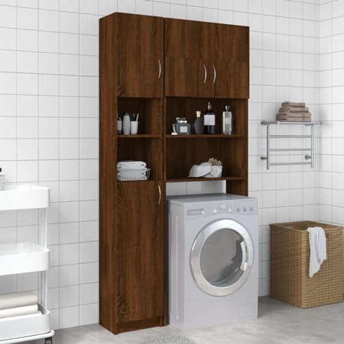 ZEYUAN Armario baño, Muebles De Baño, Mueble Baño Auxiliar, Columna Baño, Auxiliares para Baños, Mueble Alto Baño,Madera contrachapada Roble marrón 32x25,5x190 cm