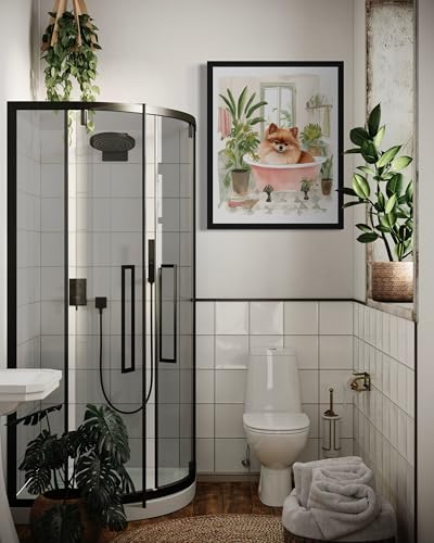Image of Pomeranian in Bathtub Black Framed Wall Art Poster Print, Animal Bathtub Restroom Wall Art Painting for Bathroom Decor Gallery Gallery 30 (Pomeranian in Bathtub, 24 inch L x 18 inch W, Black Frame)