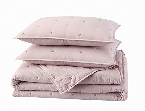Bourina Reversible 3-Piece Full Quilt Set - Pre-Washed Microfiber Ultra Soft Lightweight Star Quilted Bedspread Full Coverlet Set, Flesh Pink #TOP5