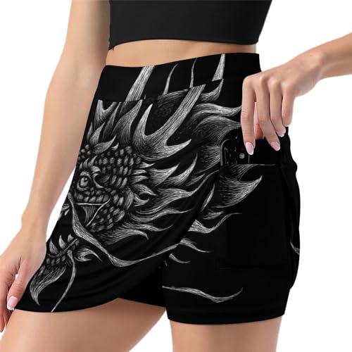 Jupe short de golf respirante Dragon Noir avec poche pratique pour femme